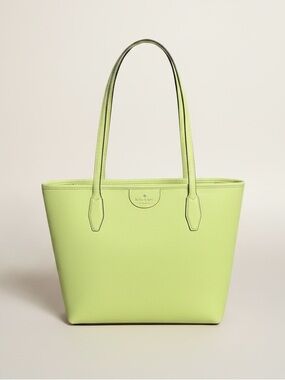 Kate Spade Lime Green Pebbled Leather Tote Bag Zip Top NWOT Chic Large Shopper
